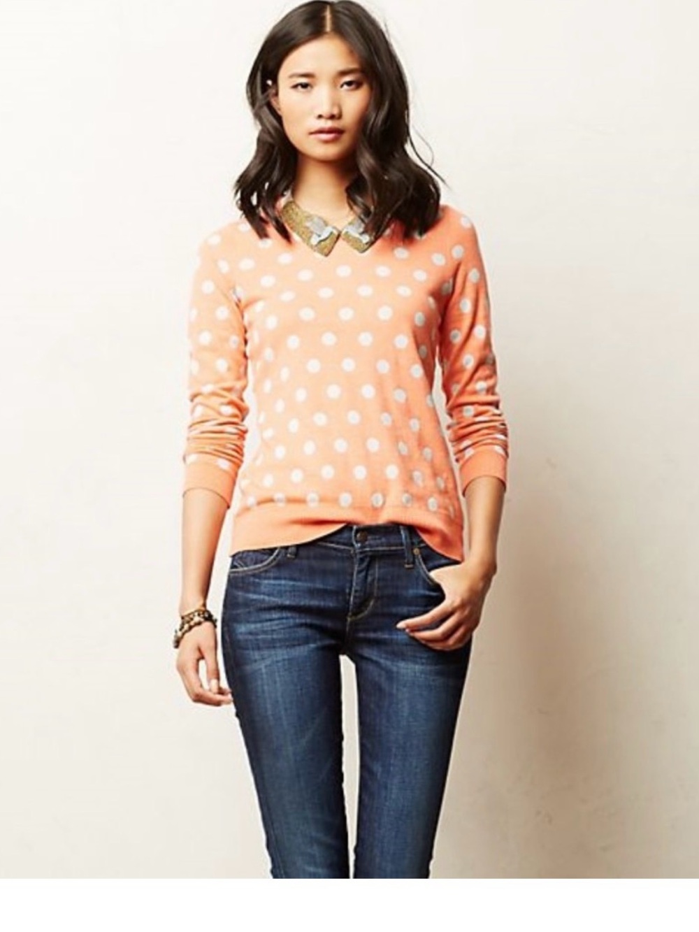 Moth Anthropologie Polka Dot Sweater Size S